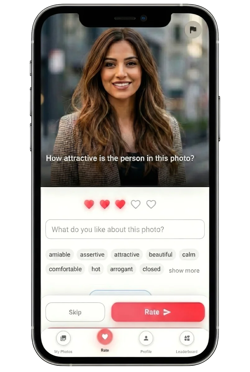 The Photo Rater app showing a photo and the ratings it received